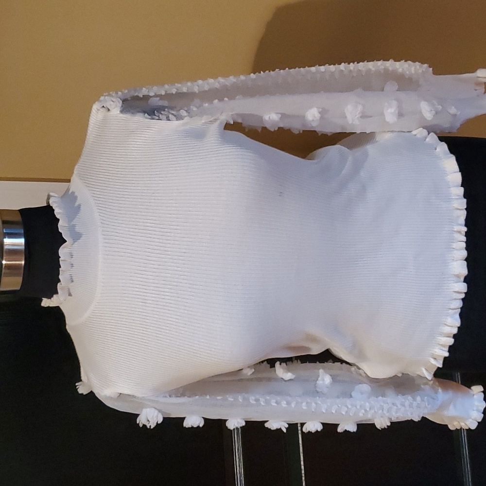 White Ruffled Crew Neck Sweater